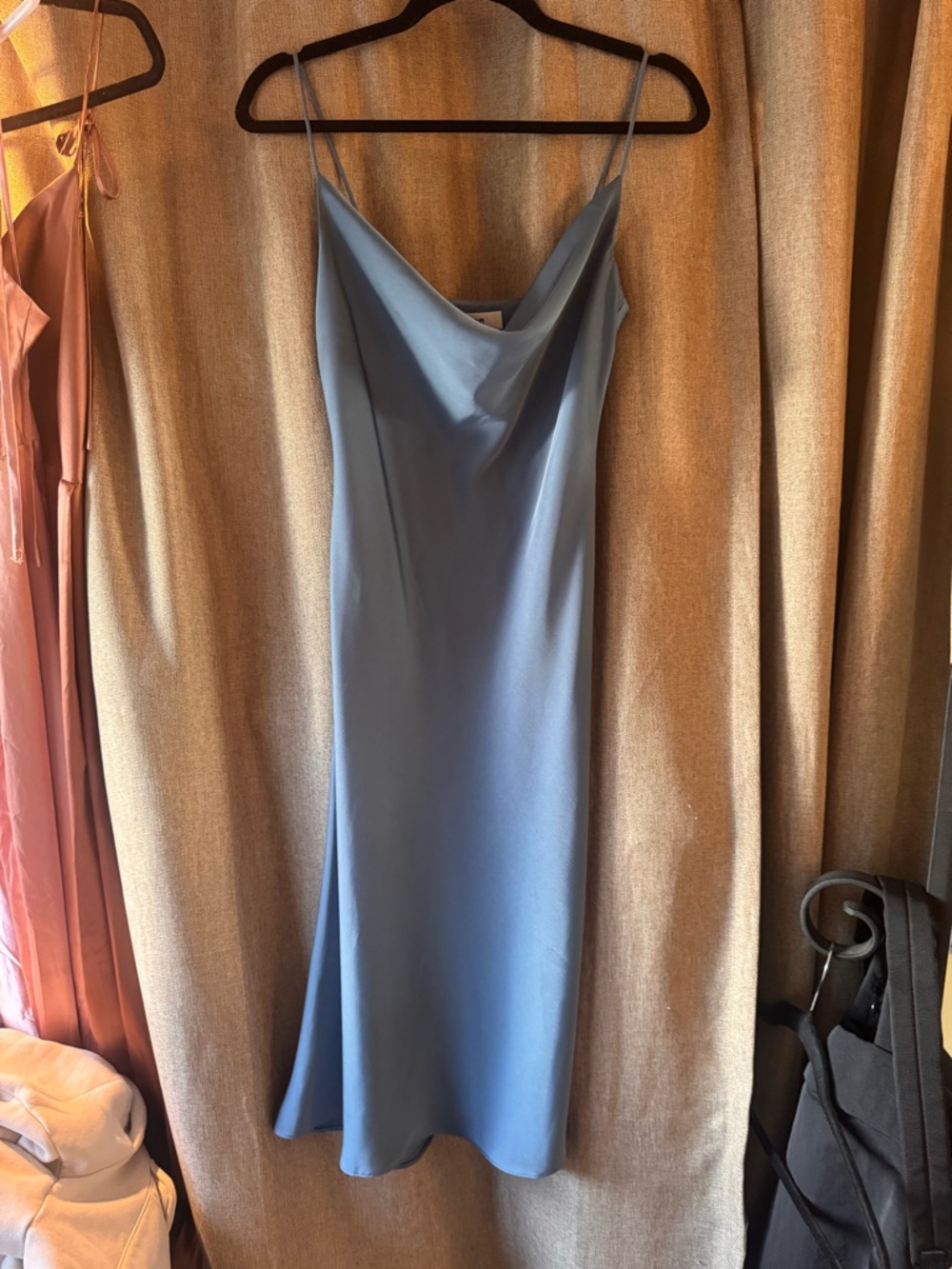 Satin Slip Mini Dress in Dusty Blue